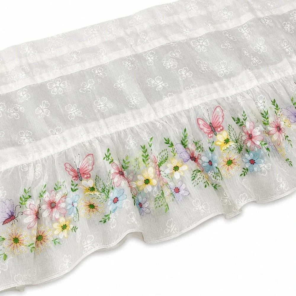 Vintage Made in USA Semi Sheer 2 Valance Curtains Floral Butterfly Cottagecore